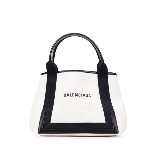 バレンシアガ ネイビーカバス ハンドバッグ トートバッグ 339933 ベージュ ブラック キャンバス レザー レディース BALENCIAGA 【中古】