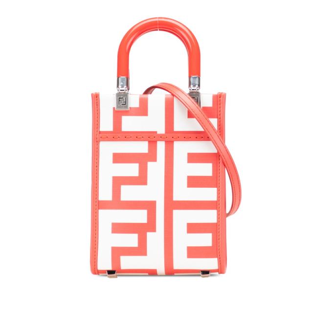 フェンディ サンシャイン ショッパー ミニ ハンドバッグ ショルダーバッグ 2WAY 8BS051 レッド ホワイト レザー FENDI 【中古】
