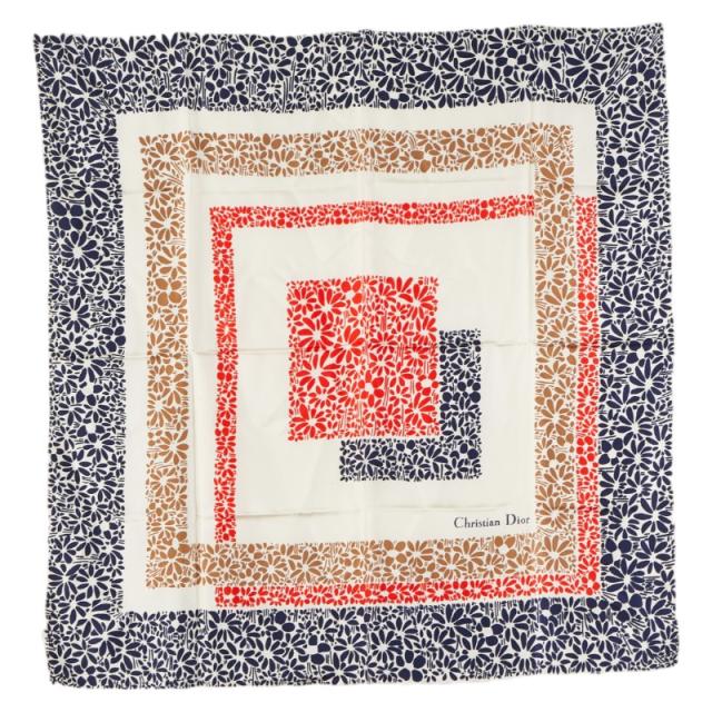 ディオール フラワー 花 モチーフ スカーフ アイボリー マルチカラー シルク レディース Dior 【中古】