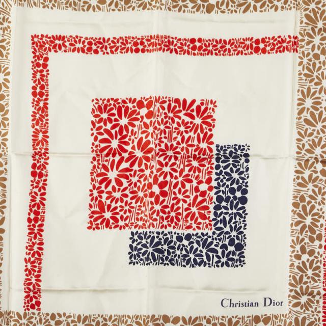 ディオール フラワー 花 モチーフ スカーフ アイボリー マルチカラー シルク レディース Dior 【中古】 ディオール フラワー 花 モチーフ スカーフ アイボリー マルチカラー