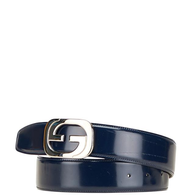 グッチ GGバックル ベルト サイズ:70/28 ネイビー ホワイト レザー レディース GUCCI 【中古】