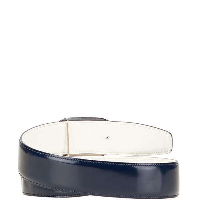 グッチ GGバックル ベルト サイズ:70/28 ネイビー ホワイト レザー レディース GUCCI 【中古】