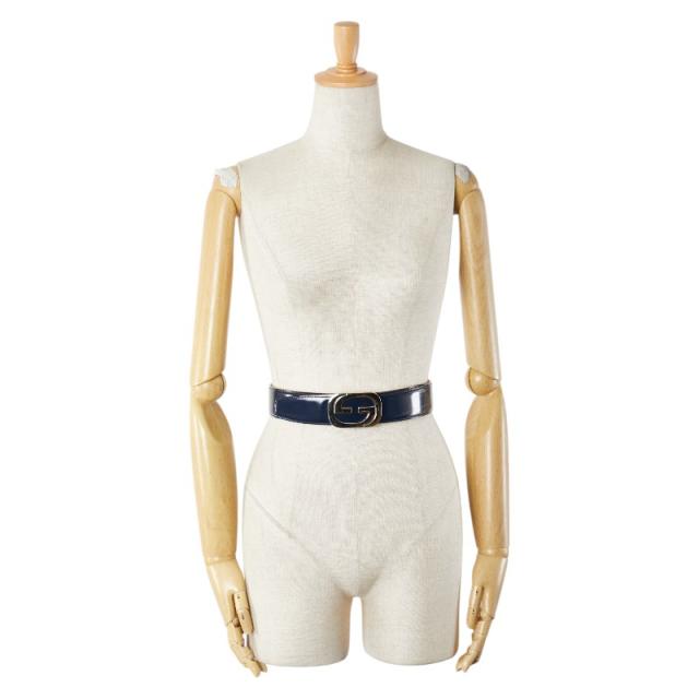 グッチ GGバックル ベルト サイズ:70/28 ネイビー ホワイト レザー レディース GUCCI 【中古】