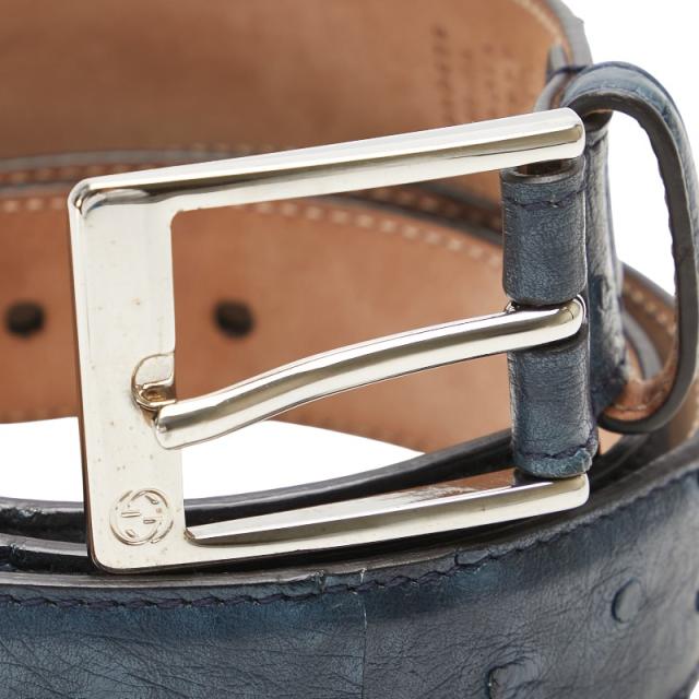 グッチ ベルト サイズ:90/36 345658 ネイビー オーストリッチ レザー レディース GUCCI 【中古】