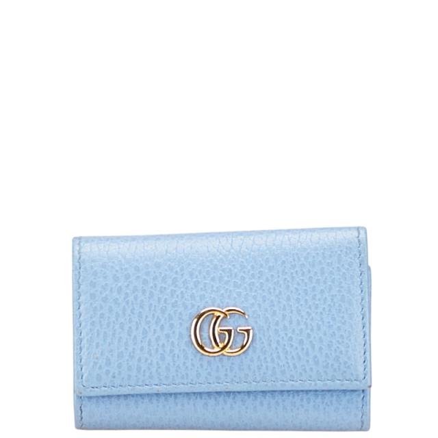 グッチ GGマーモント ダブルＧ キーケース 456118 ライトブルー レザー レディース GUCCI 【中古】