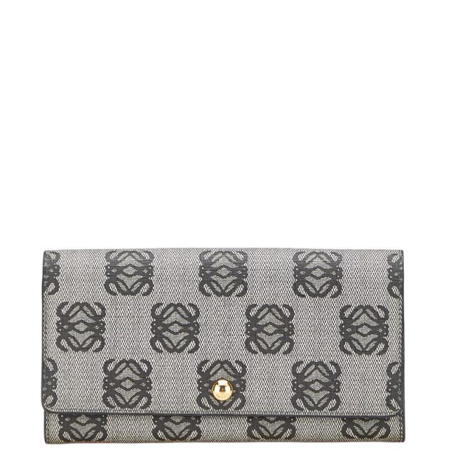 ロエベ リピートアナグラム 長財布 グレー ブラック PVC レザー レディース LOEWE 【中古】