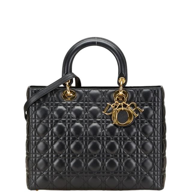 ディオール カナージュ レディディオール ラージ ハンドバッグ ショルダーバッグ 2WAY ブラック ラムスキン レディース Dior 【中古】
