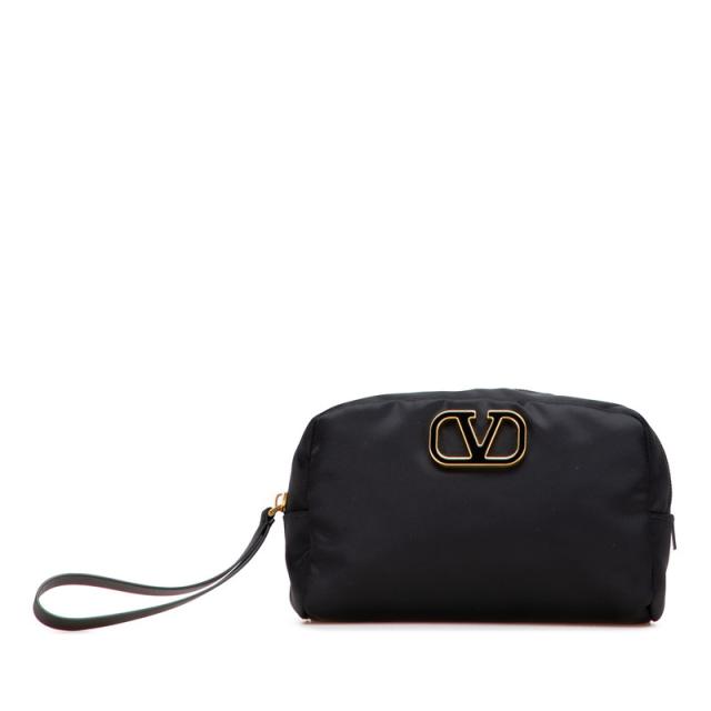 ヴァレンティノ Vロゴ ポーチ ブラック ナイロン レザー レディース VALENTINO 【中古】