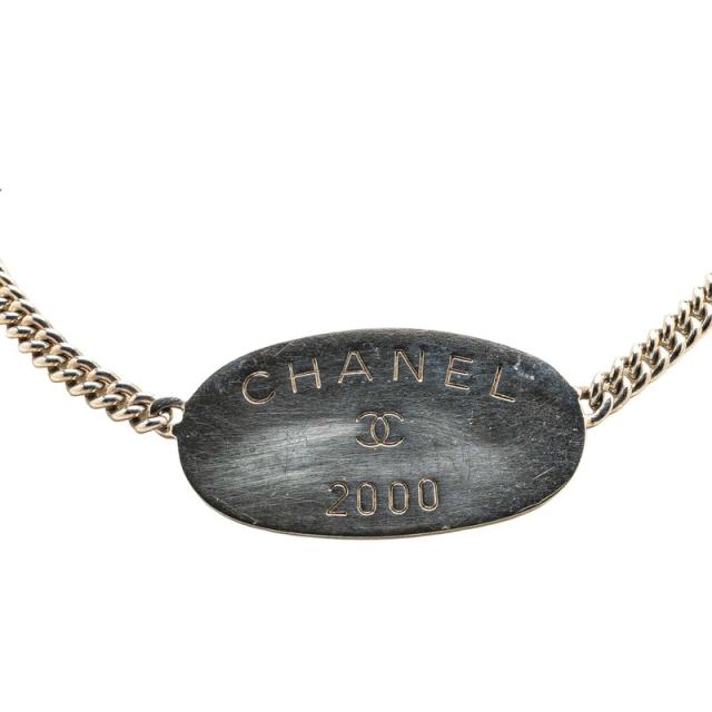 シャネル オーバルタグ 2000 チェーン ネックレス シルバー メタル