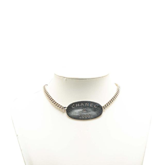 シャネル オーバルタグ 2000 チェーン ネックレス シルバー メタル
