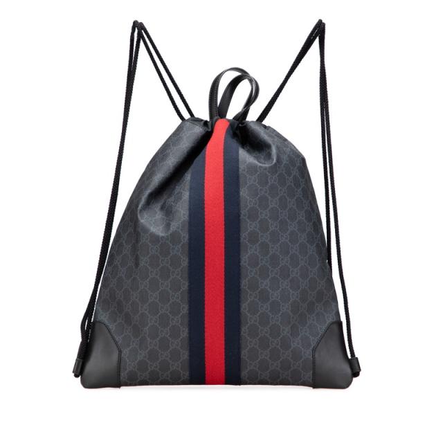 GUCCI グッチ シェリーライン バックパック リュックサック テクノキャンバス レザー ブラック 黒 グリーン レッド