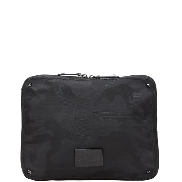 ヴァレンティノ ロックスタッズ カモ柄 クラッチバッグ セカンドバッグ ブラック ナイロン メンズ VALENTINO 【中古】