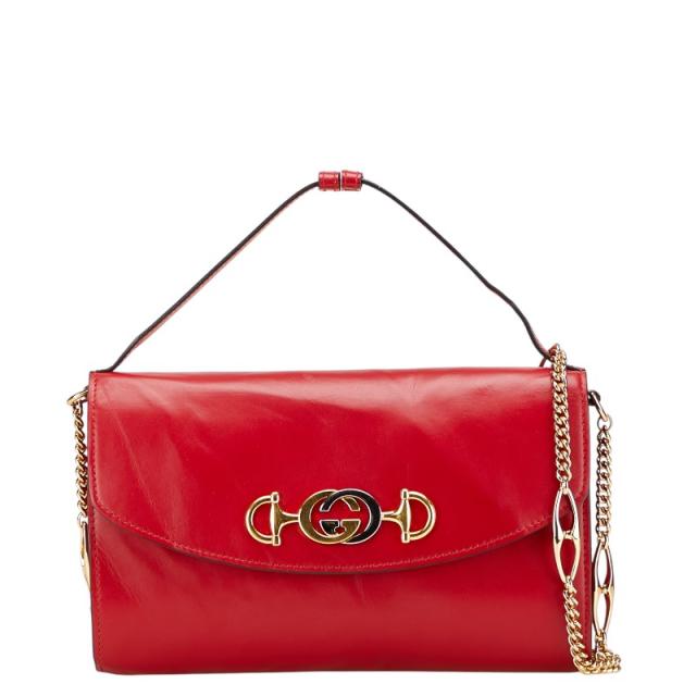 グッチ ズゥミ チェーン ショルダーバッグ ハンドバッグ 572375 レッド レザー レディース GUCCI 【中古】