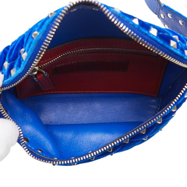 ヴァレンチノ ロックスタッズ ウエストバッグ ブルー ベロア レザー