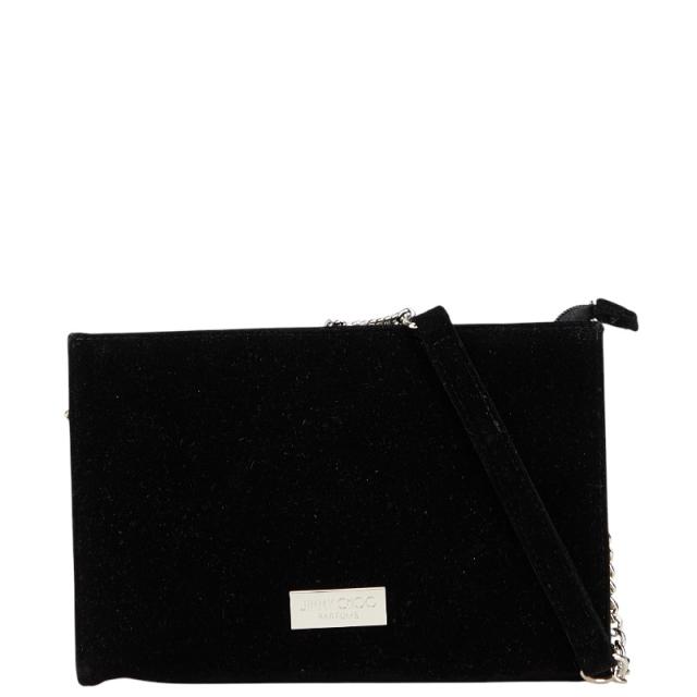ジミーチュウ ロゴプレート チェーン ワンショルダーバッグ ブラック シルバー ポリエステル レディース JIMMY CHOO 【中古】