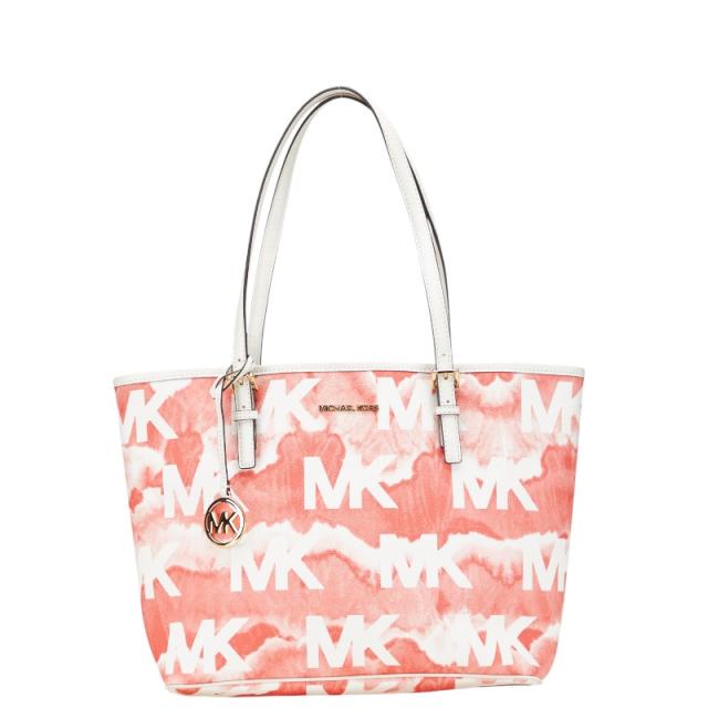 マイケルコース キャリーオール トートバッグ レッド ホワイト PVC レザー レディース Michael Kors 【中古】