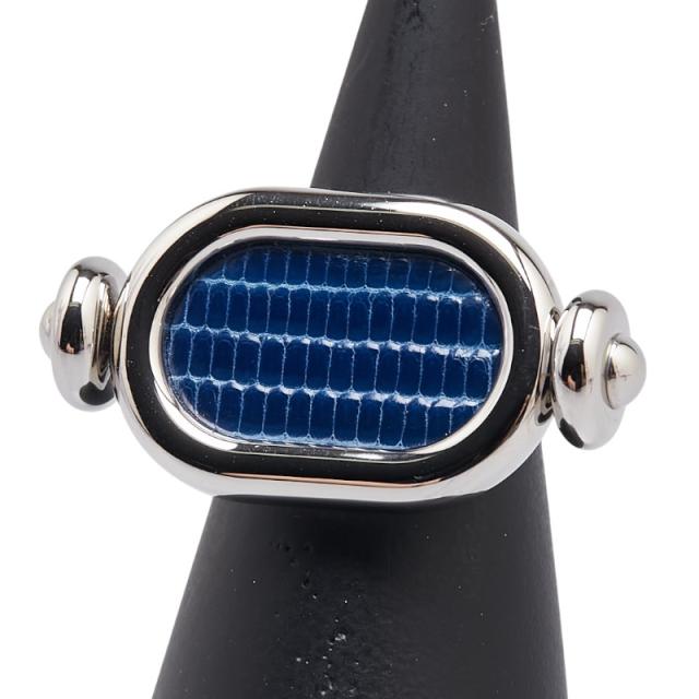 エルメス オデッセイ リング 指輪 #50 シルバー ブルー メタル リザード レディース HERMES 【中古】