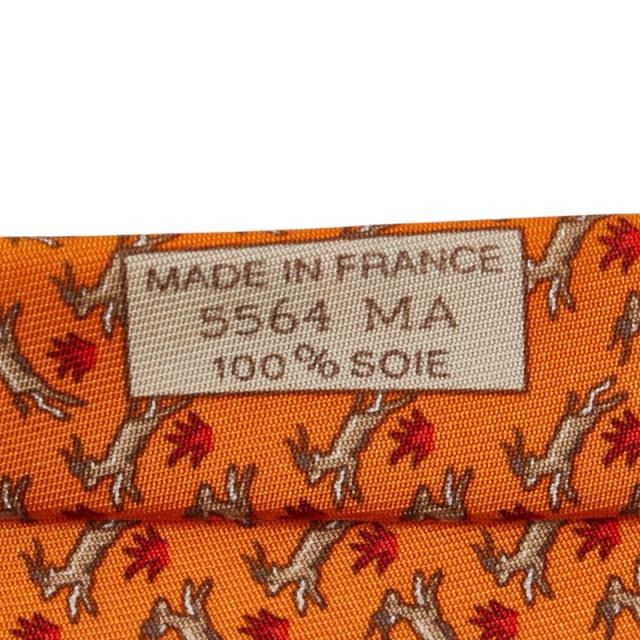 HERMES 象柄 エレファント オレンジ ネクタイ 044944 HERMES 象柄