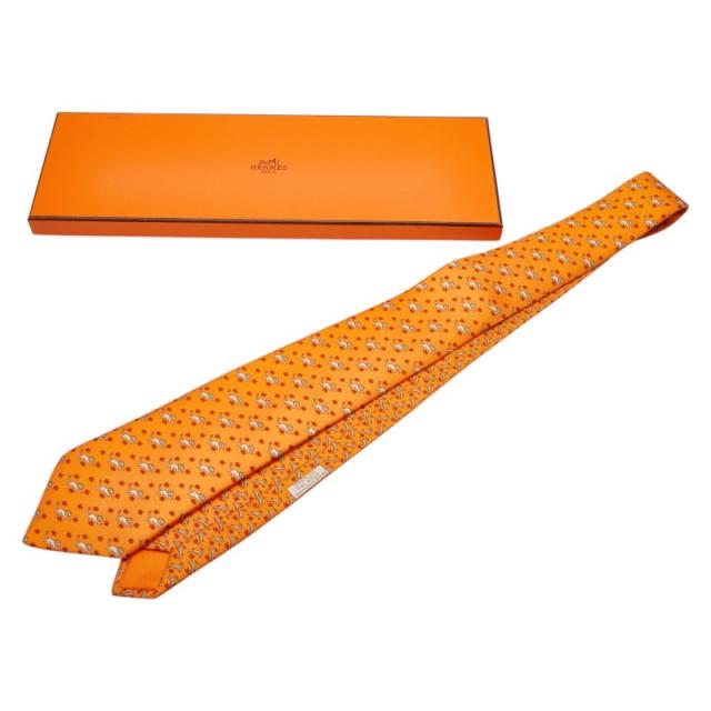 美品 エルメス HERMES ネクタイ シルク動物柄 / ゾウ HERMES（エルメス） 良品 シルク100％ アニマルプリント ゾウ ネズミ