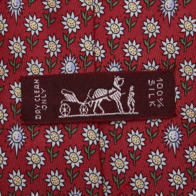 エルメス 花 ひまわり モチーフ ネクタイ レッド マルチカラー シルク メンズ HERMES 【中古】 エルメス 花 ひまわり モチーフ ネクタイ レッド マルチカラー シルク