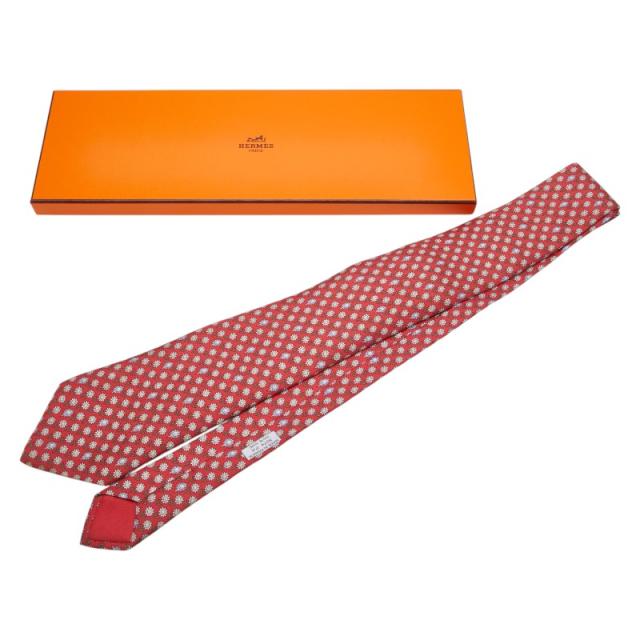 エルメス 花 ひまわり モチーフ ネクタイ レッド マルチカラー シルク