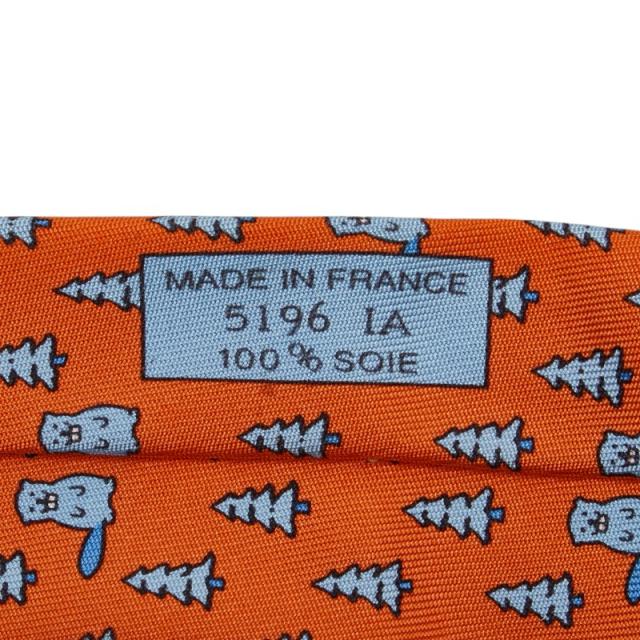 【HERMES】 シルクネクタイ ビーバー オレンジ エルメス 木 植物 ビーバー ネクタイ オレンジ ブルー シルク