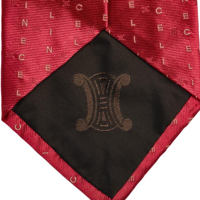 セリーヌ トリオンフ ロゴ ネクタイ レッド ベージュ シルク メンズ