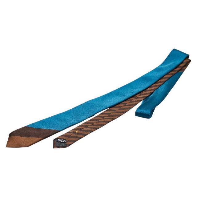 フェンディ ネクタイ ブルー ブラウン シルク レディース FENDI 【中古】