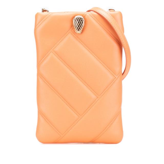 ブルガリ セルペンティ カボション フォンケース 斜め掛け ミニショルダーバッグ サーモンピンク レザー レディース BVLGARI 【中古】