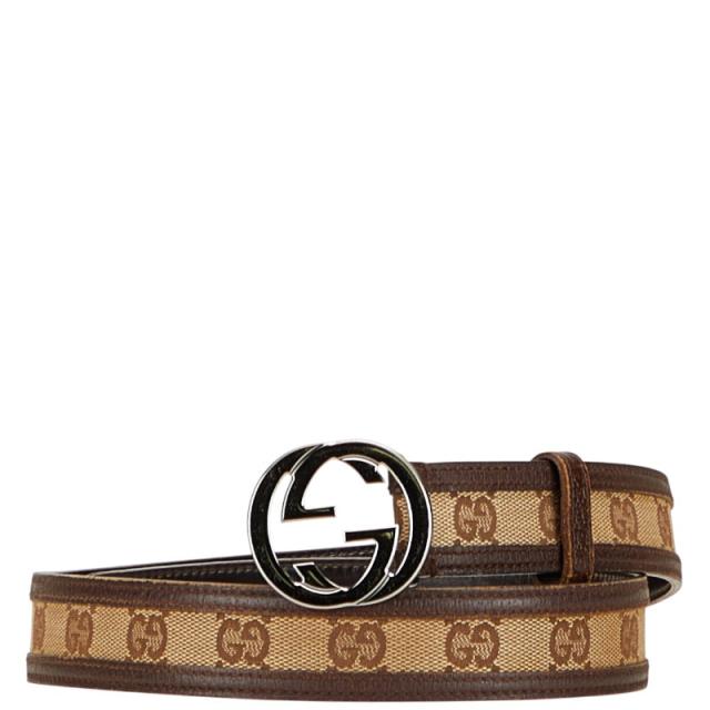 グッチ GGキャンバス インターロッキングG ベルト 80.32 ベージュ ブラウン キャンバス レザー レディース GUCCI 【中古】