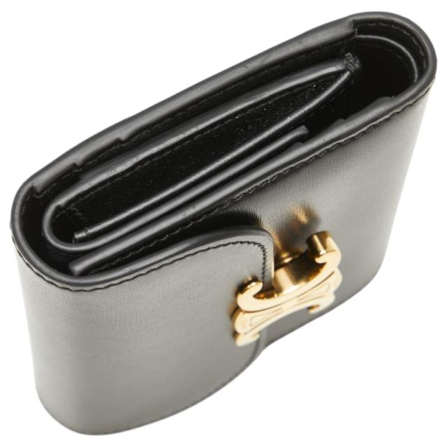 CELINE 三つ折り財布 黒 レザー ゴールド金具 CELINE セリーヌ 財布