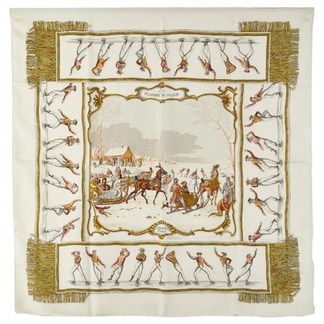 naです エルメス カレ90 LES PLAISIRS DU FROID 氷上の喜び スカーフ ホワイト