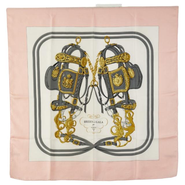 エルメス カレ90 BRIDES de GALA 式典用馬靭 スカーフ ピンク ホワイト