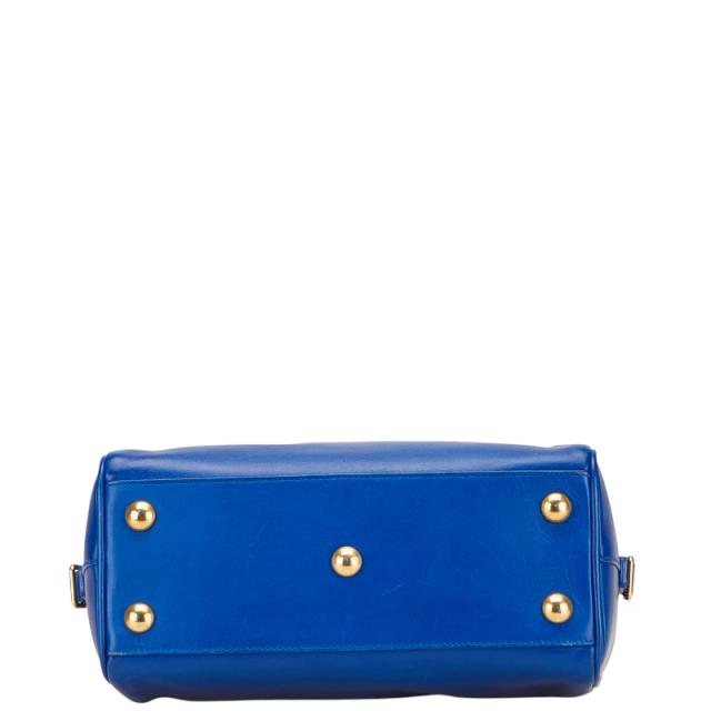 サンローラン ロゴ ハンドバッグ ショルダーバッグ 2WAY ブルー レザー