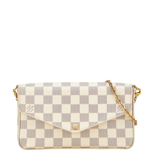 ルイ ヴィトン ダミエ アズール ポシェット フェリシー チェーン 斜め掛け ショルダーバッグ N63106 ホワイト PVC LOUIS VUITTON【中古】