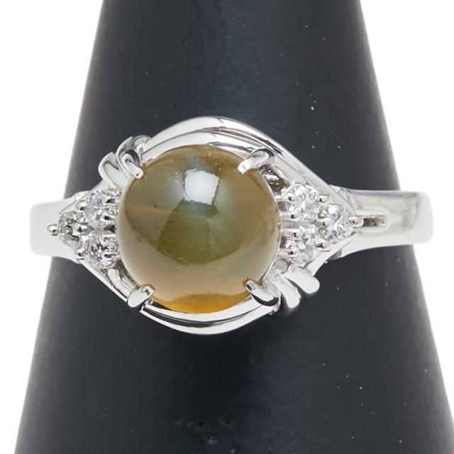 Pt900 プラチナ キャッツアイ2.567ct ダイヤ0.10ct リング 指輪 レディース 10.5号 中古