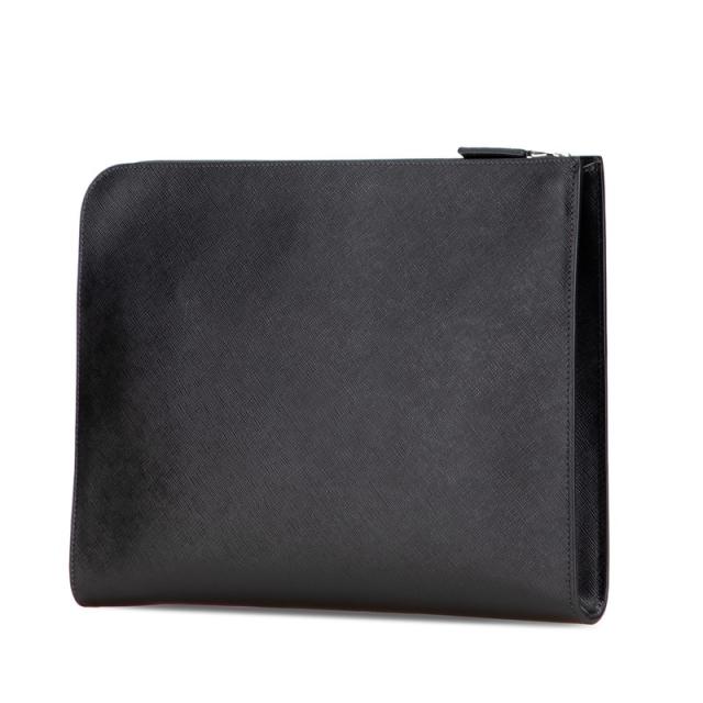 プラダ 三角ロゴプレート クラッチバッグ ブラック レザー レディース