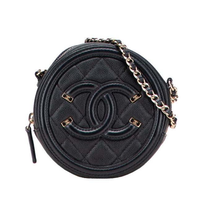 シャネル マトラッセ ココマーク CCフィリグリー チェーン ショルダーバッグ AB0365 ブラック キャビアスキン CHANEL 【中古】