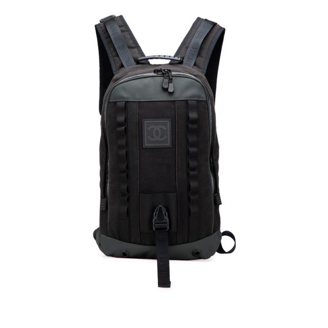 シャネル スポーツライン ココマーク リュック バックパック カーキグリーン ブラック キャンバス レザー レディース CHANEL 【中古】