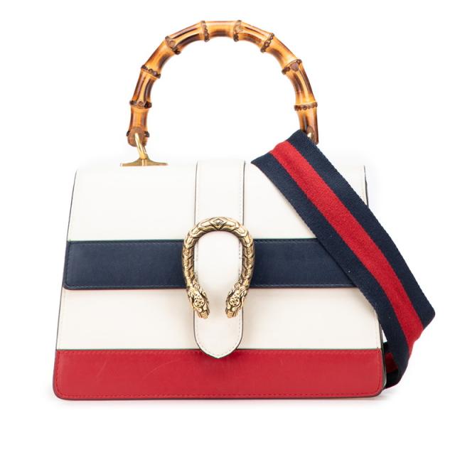 グッチ ディオニュソス バンブー ハンドバッグ ショルダーバッグ 2WAY 448075 ホワイト レッド ネイビー レザー GUCCI 【中古】