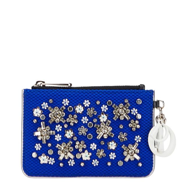 ディオール メッシュ ビーズ ビジュー ケース ポーチ ブルー ブラック レザー レディース Dior 【中古】