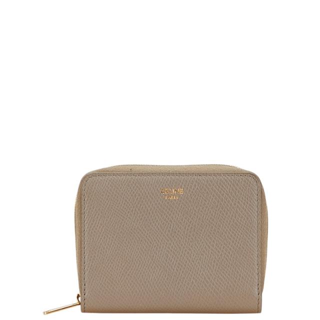 セリーヌ コンパクトジップウォレット 二つ折り財布 ケース グレージュ レザー レディース CELINE 【中古】