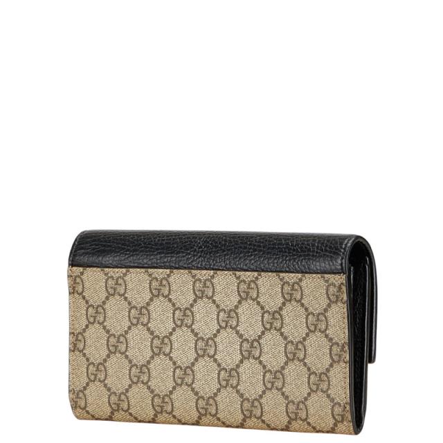 【5pb2977】グッチ 長財布 GGマーモント/GGスプリーム 456116 PVC レザー ベージュ ブラック ゴールド金具【中古】レディース グッチ GGマーモント GGスプリーム 長財布 456116 ブラック ベージュ