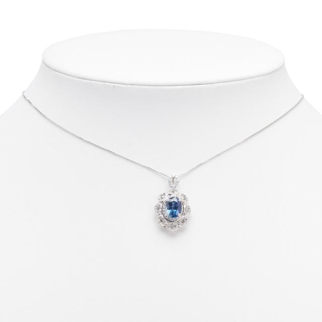 4°C】Pt850 サファイア/ダイヤモンド ドロップネックレス/プラチナ