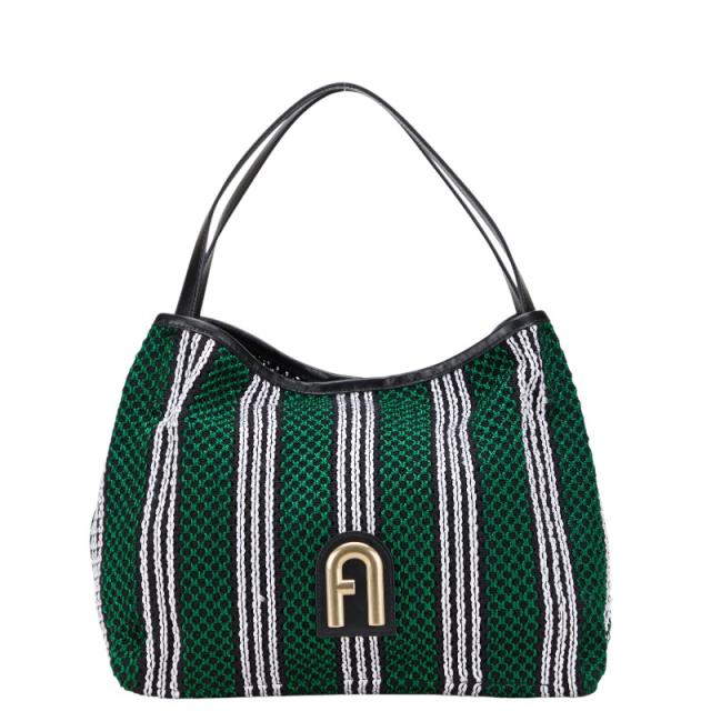 フルラ ストライプロープ プリムラ Primula ホーボーバッグ トートバッグ ハンドバッグ グリーン ブラック メッシュ Furla 【中古】