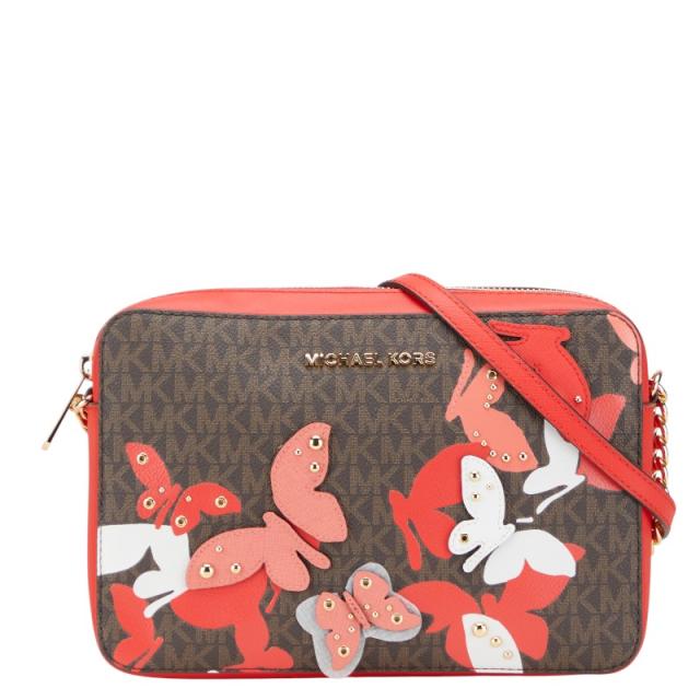 マイケルコース MKシグネチャー バタフライ 蝶 ショルダーバッグ ブラウン オレンジ PVC レザー レディース Michael Kors 【中古】