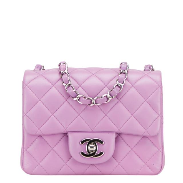 シャネル マトラッセ ココマーク シングルフラップ チェーン ショルダーバッグ パープル ラムスキン レディース CHANEL 【中古】