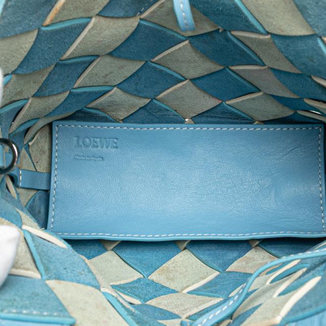 ロエベ アナグラム ウーブンバスケット ハンドバッグ ショルダーバッグ 2WAY ライトブルー ホワイト カーフレザー LOEWE 【中古】_6