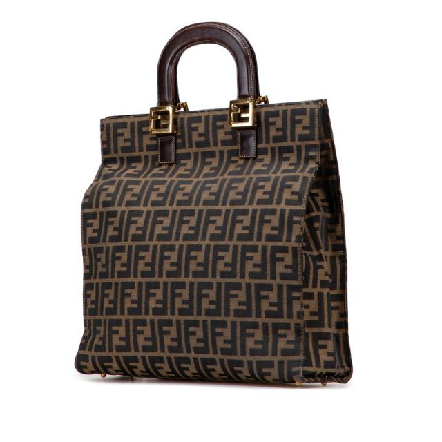 フェンディ ズッカ トートバッグ ハンドバッグ ブラウン キャンバス レザー レディース FENDI 【中古】_1