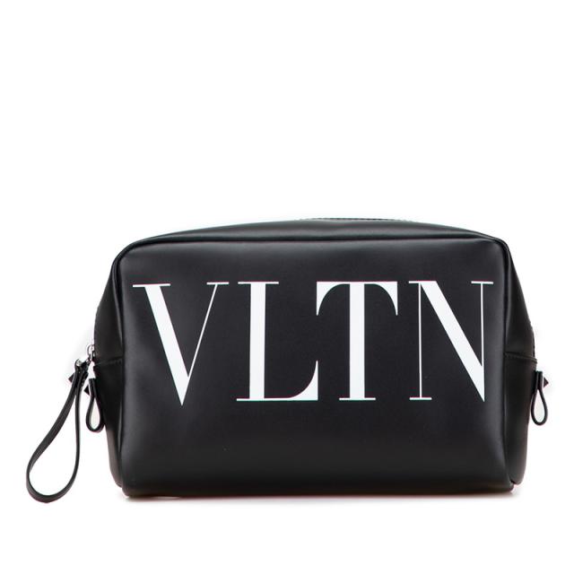 ヴァレンティノ VLTNロゴ ポーチ ブラック レザー レディース VALENTINO 【中古】